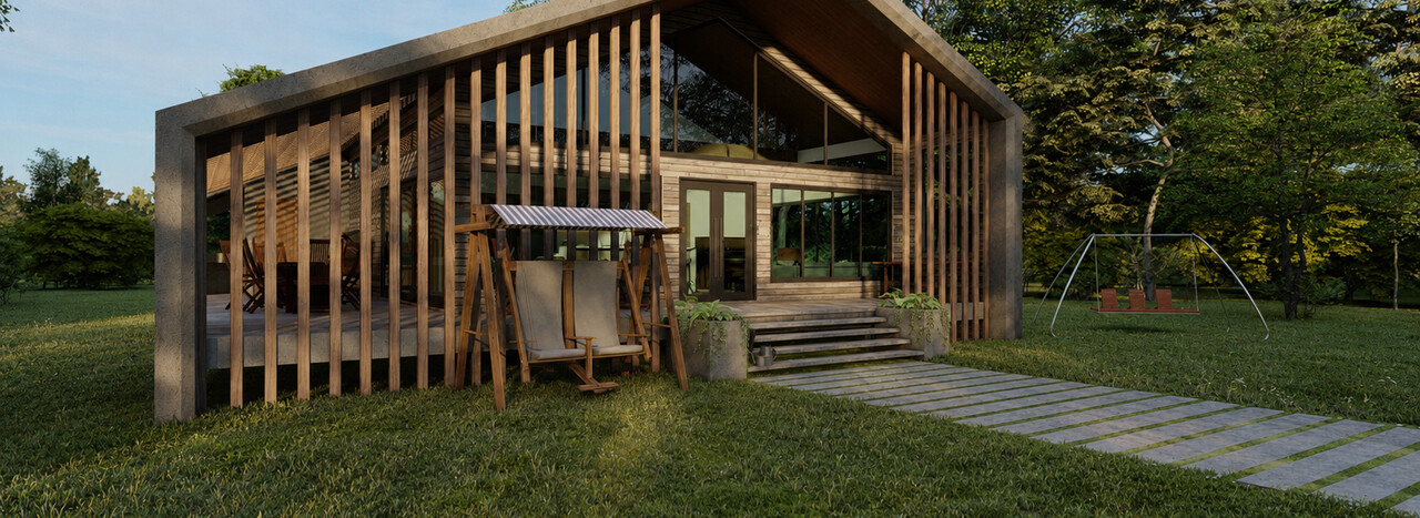 Modern farmhouse with a broad shaded veranda