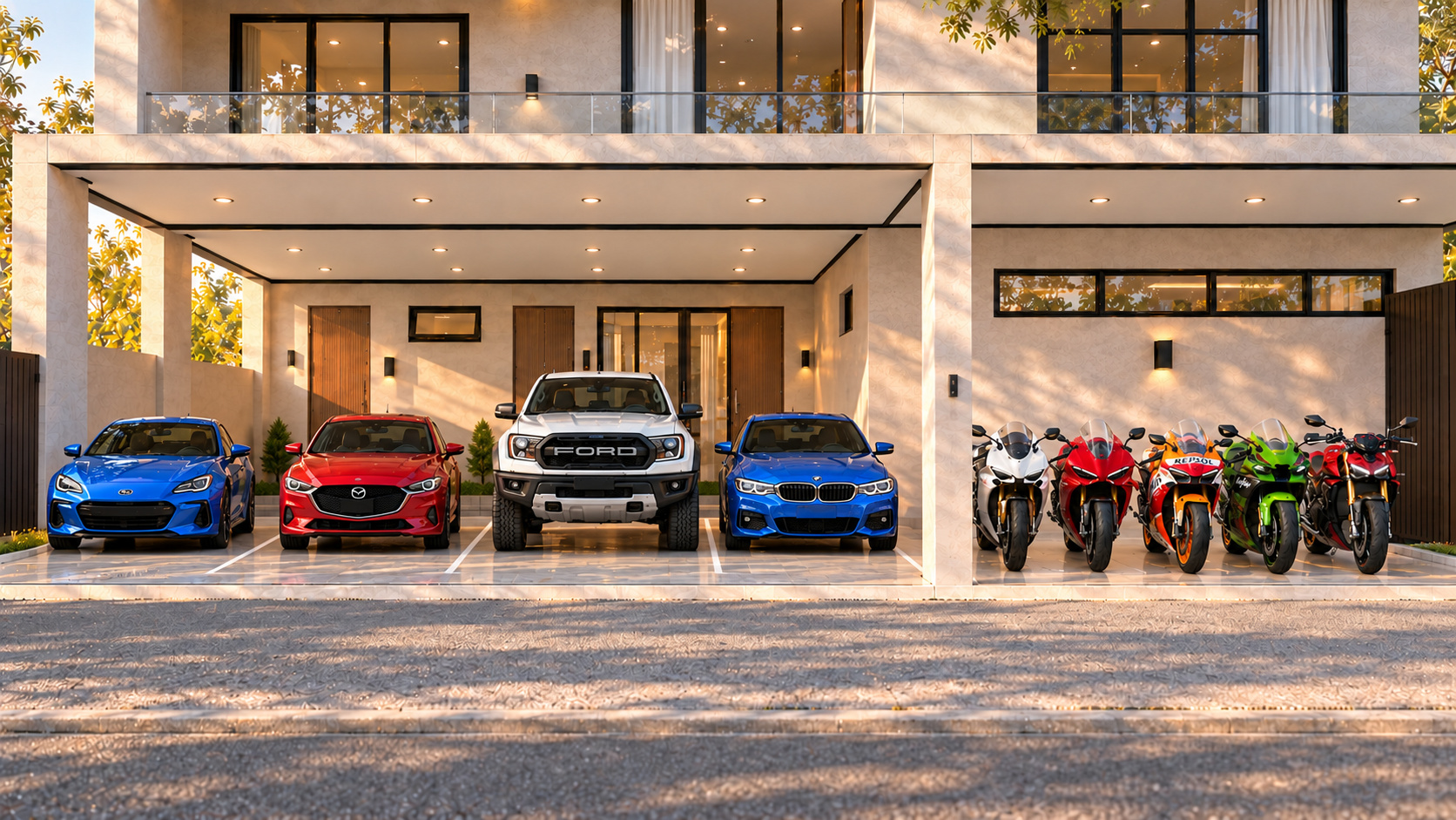 The Courtyard Retreat — carport and motorcycles